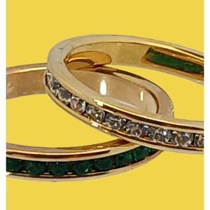 Vintage 90's Stack Rings Sim Diamond Sim Emerald CZ, Set of Two, Size 8.25